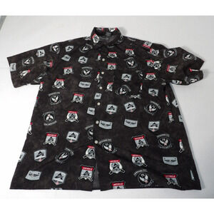 Avirex Shirt Mens Shirt Sz Large Black Button Up Short Sleeve Logo AOP All Over